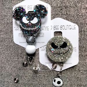 Jack Skellington Badge Reel ID Holder with beads and Jack Badge Reel with charm